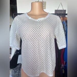Banana Republic White Short Sleeve Mesh Top